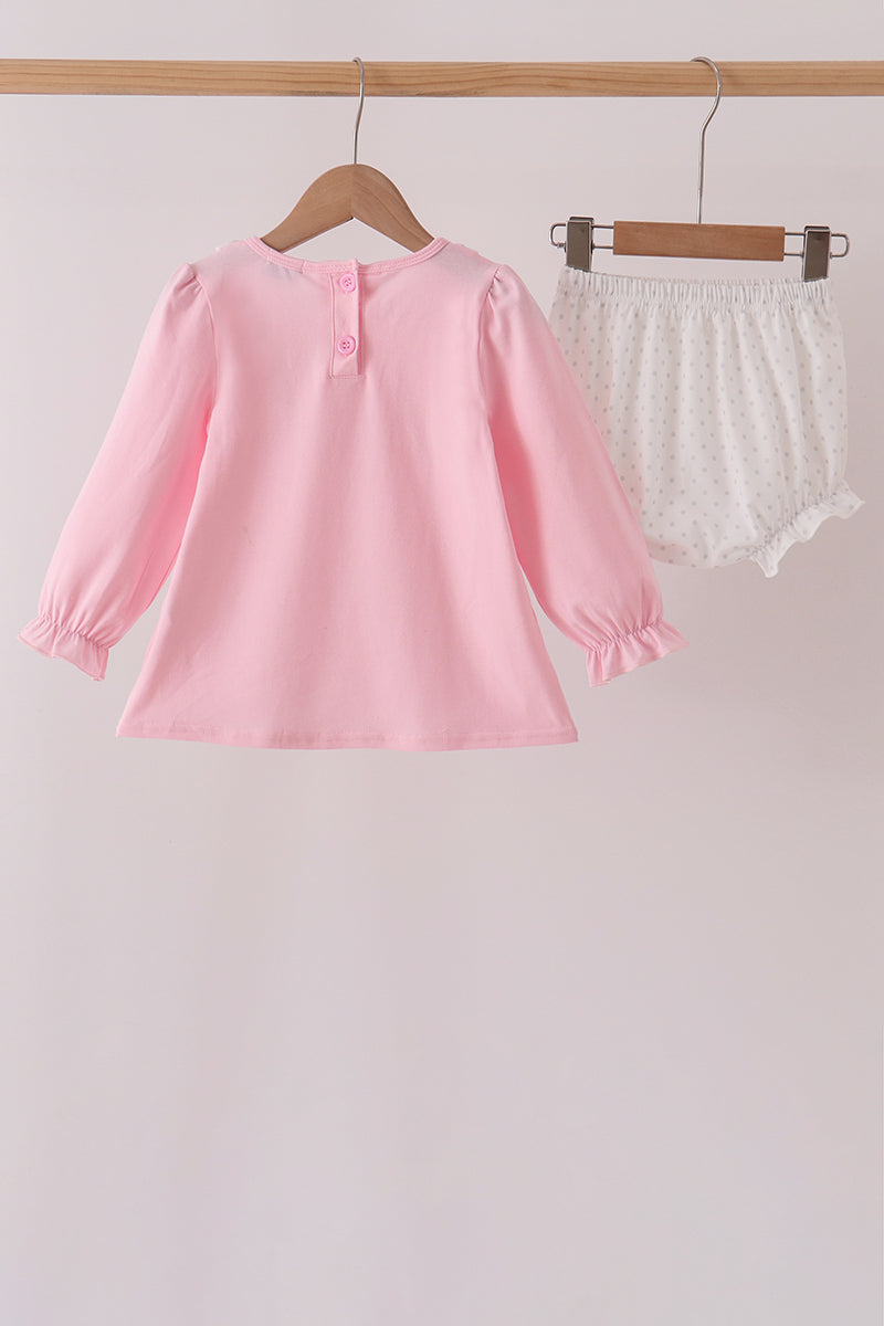 Pink Lil sister embroidery ruffle bloomer set