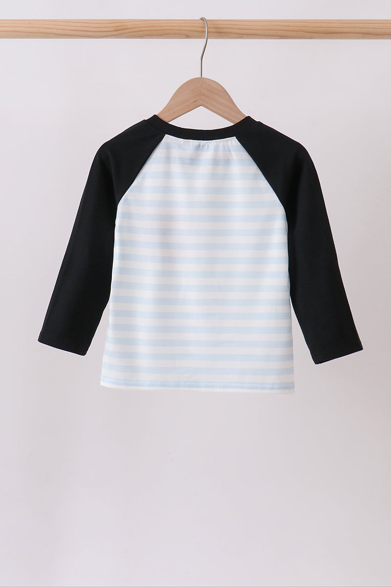 Black Spider Embroidery Pocket Stripe Top