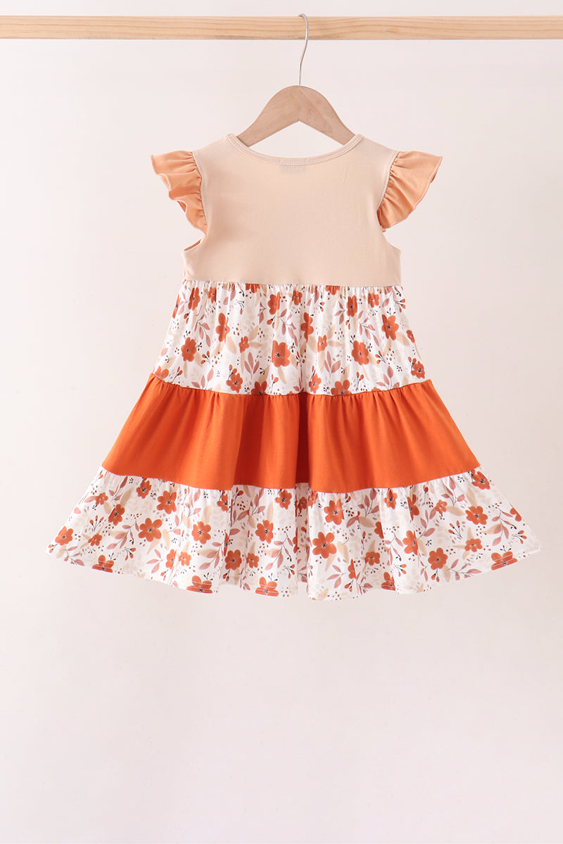 Floral Pumpkin Embroidery Ruffle Dress