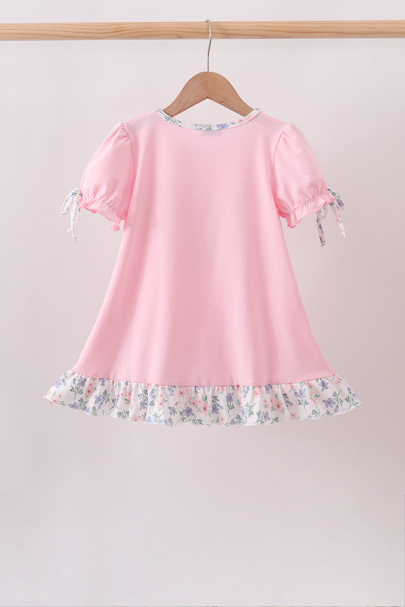 Pink Piggy Applique Ruffle Dress