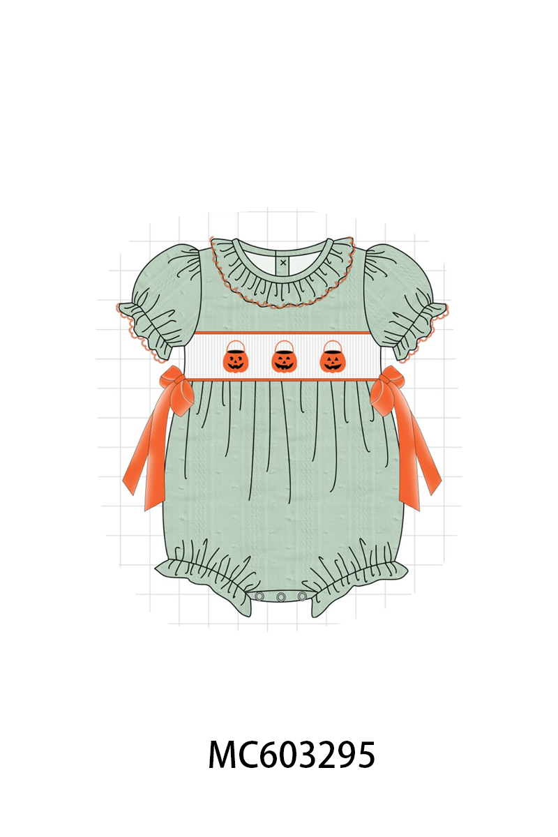 Green Pumpkin Smocked Ruffle Bubble