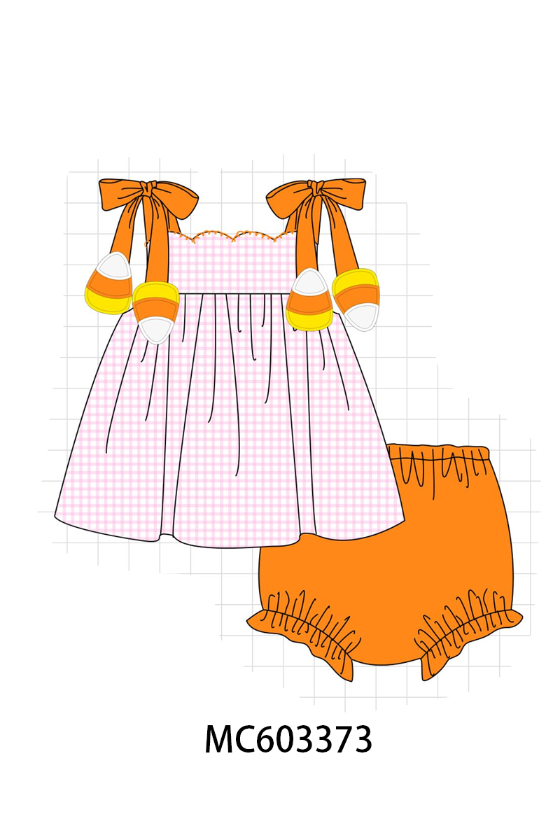 Pink Gingham Candy Corn Bloomer Set