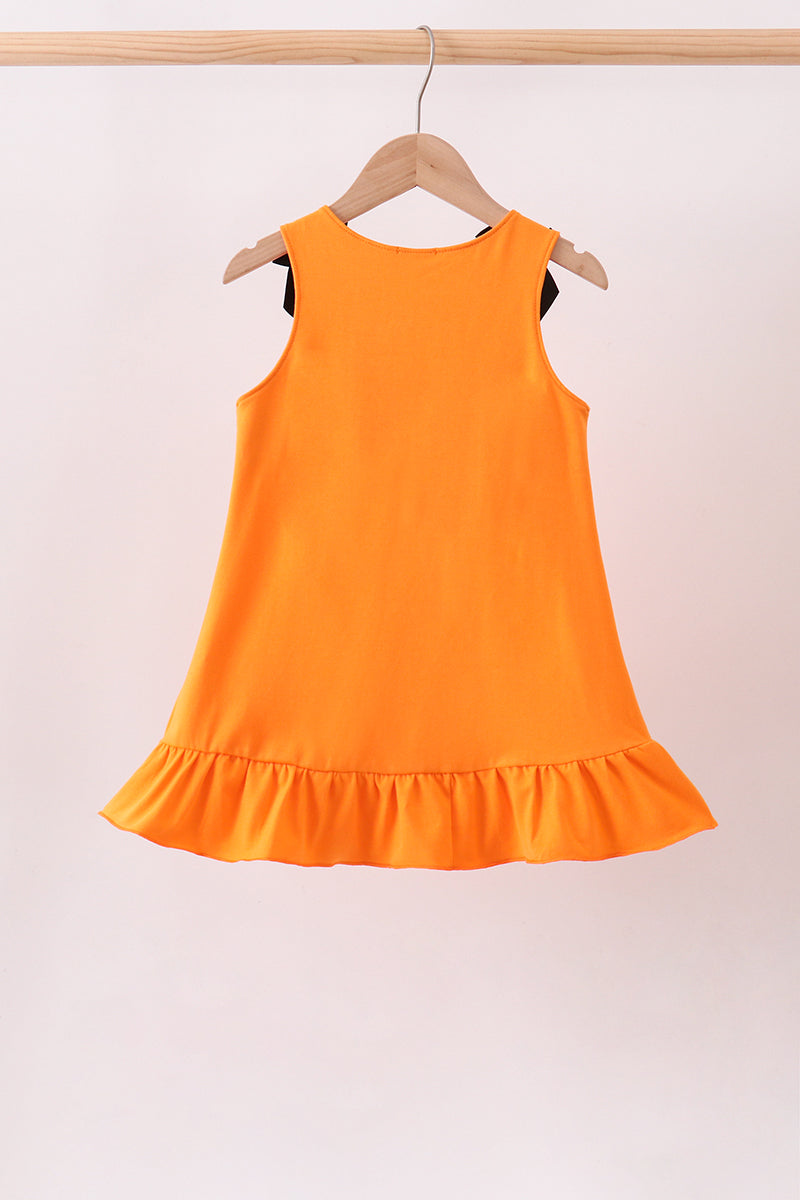 Orange Jack-O-Lantern Applique Ruffle Dress