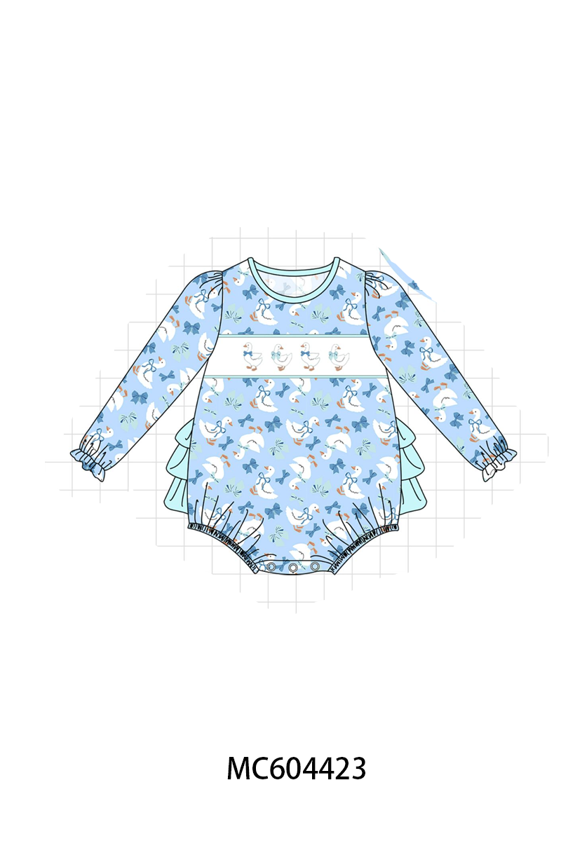 Blue goose bow embroidery ruffle bubble