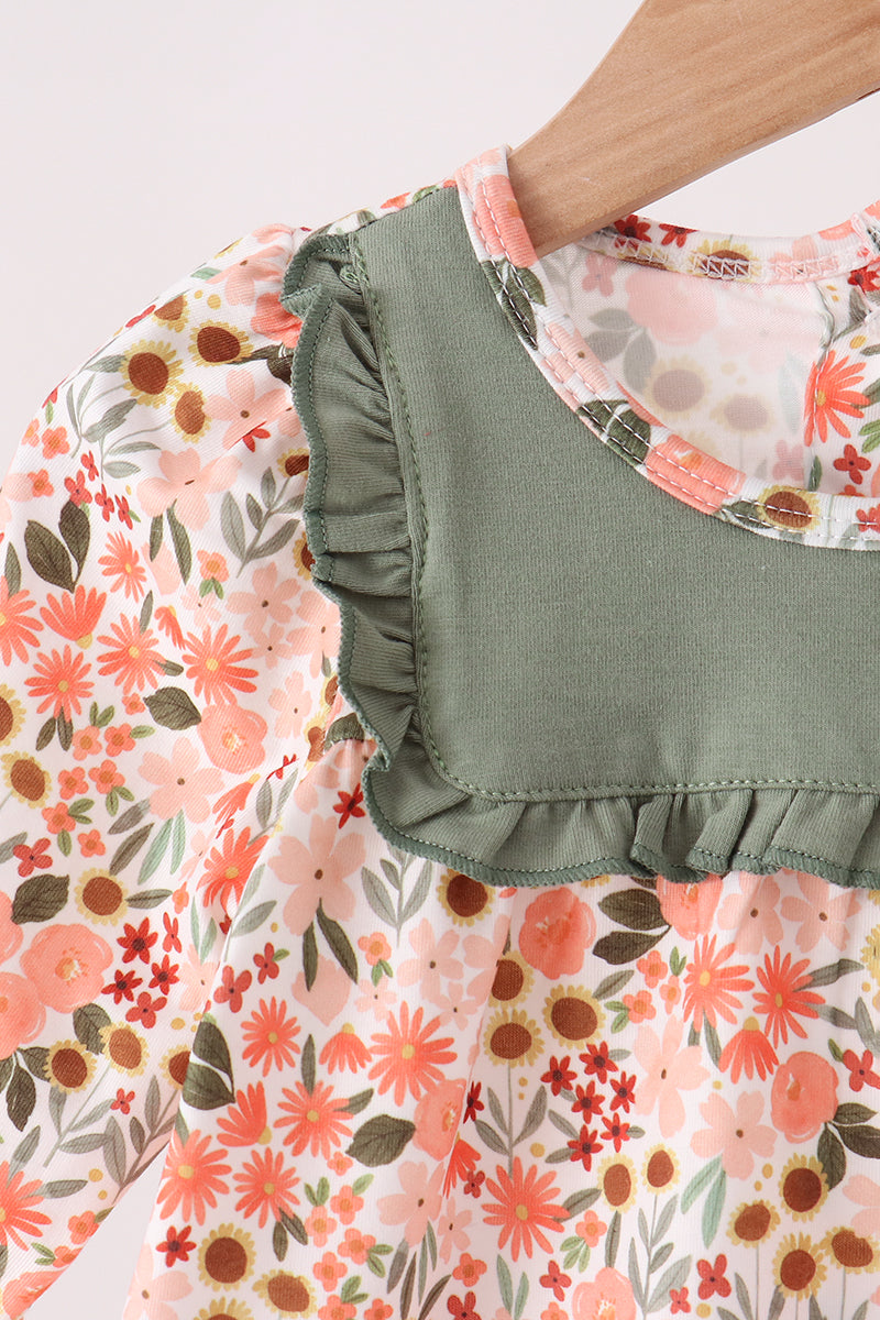 Green floral ruffle bloomer set