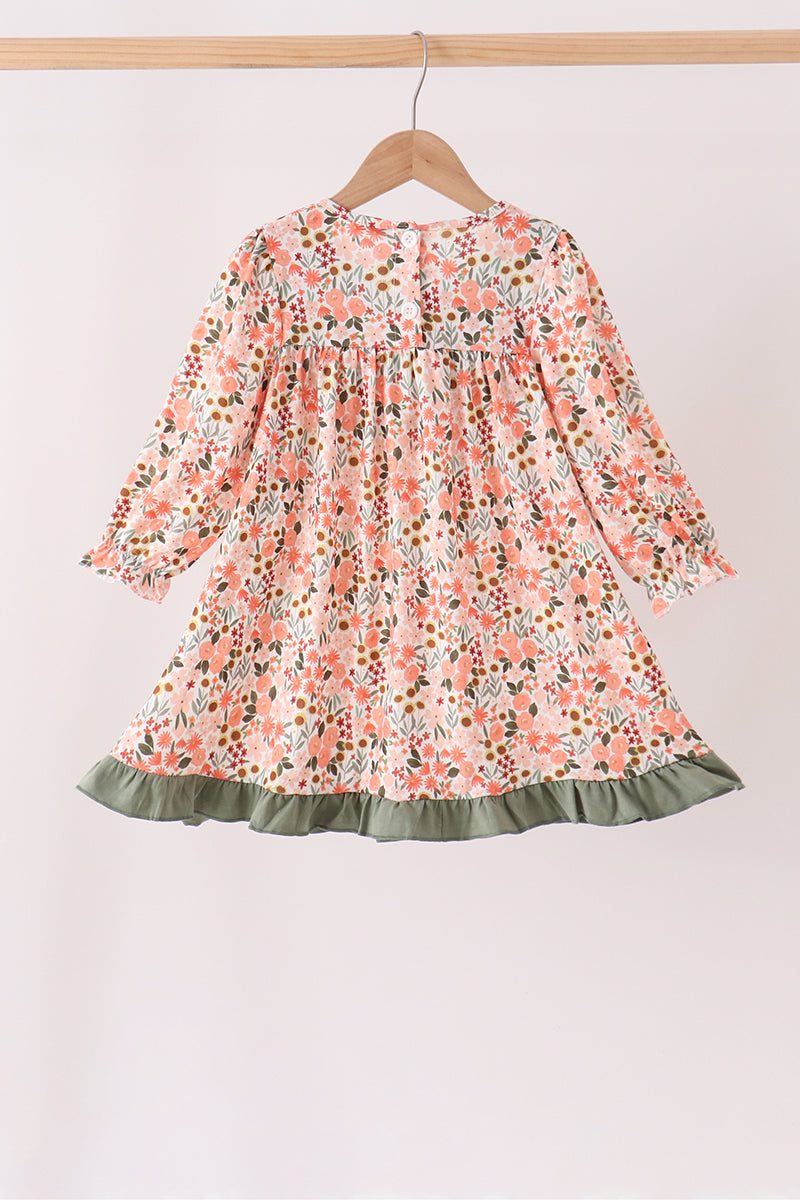 Green Floral Ruffle Dress