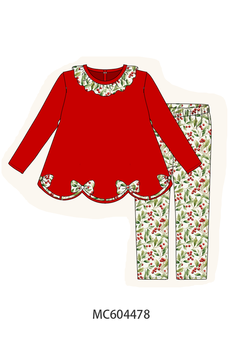 Red Bow Ruffle Pants Set