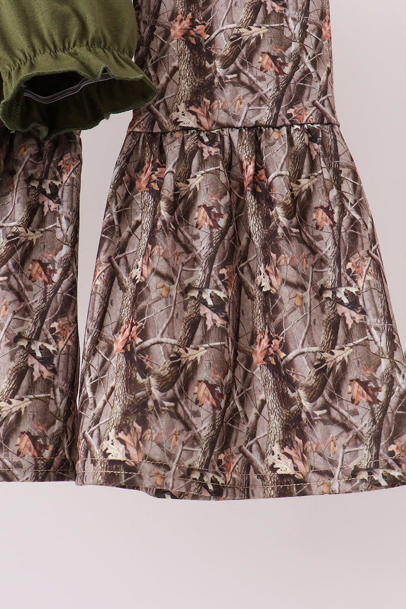 Forest camouflage turkey applique ruffle pants set