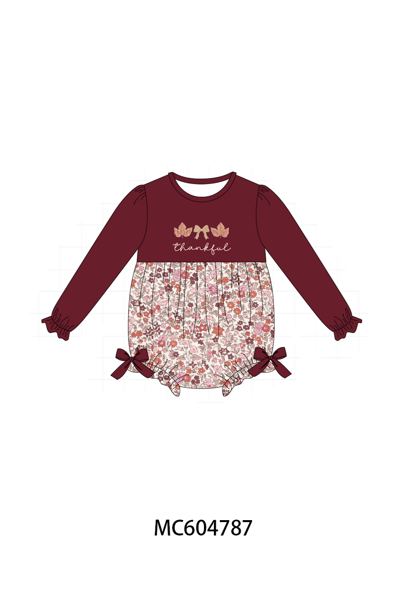 Maroon thankful floral leaves embroidey bubble