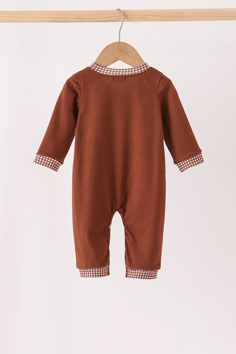 Brown turkey embroidery romper