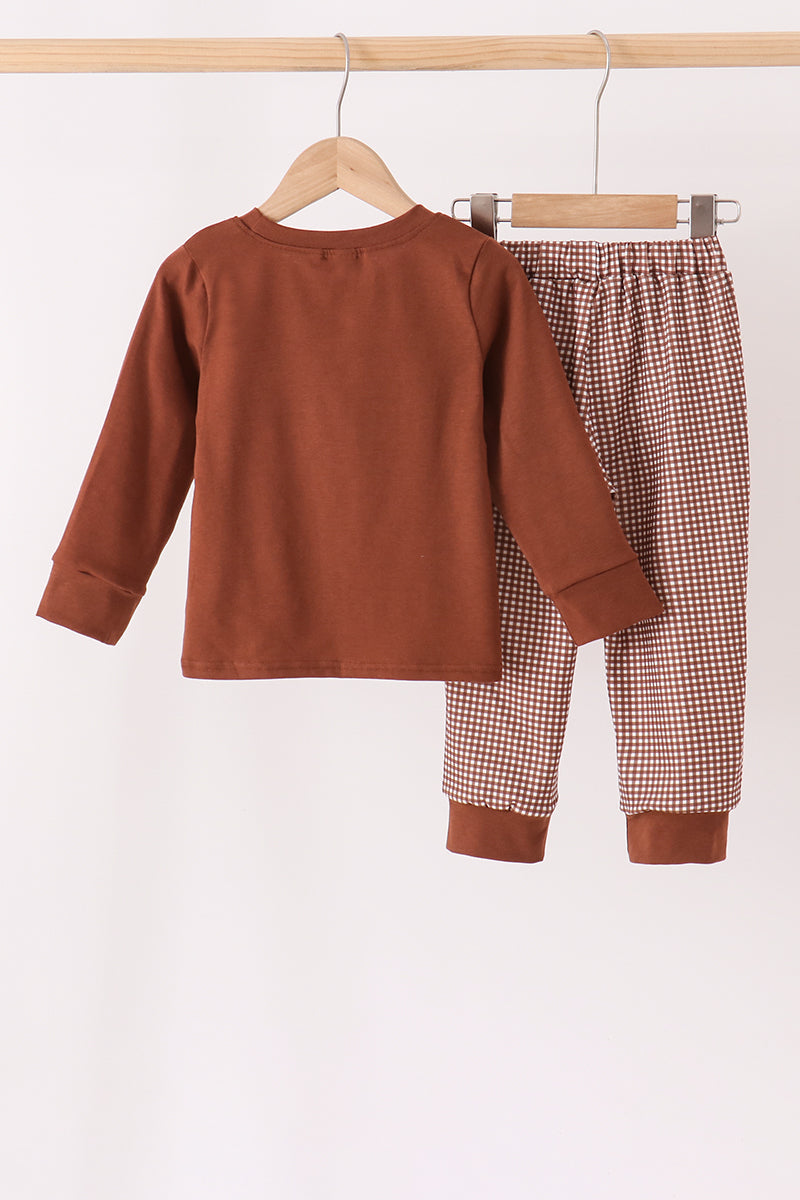 Brown Turkey Embroidery Pants Set