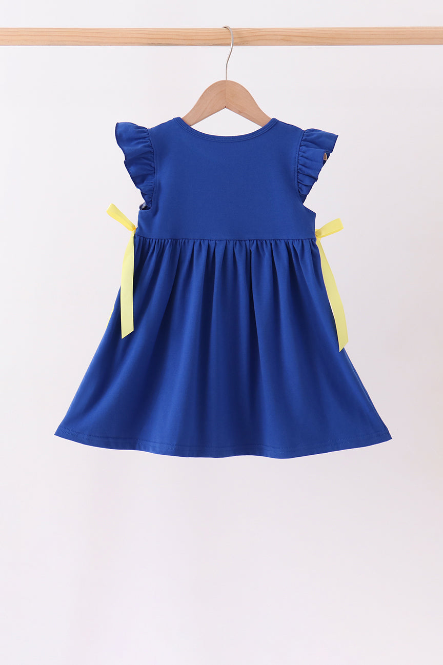 Royal Blue Character Embroidery Ruffle Dress