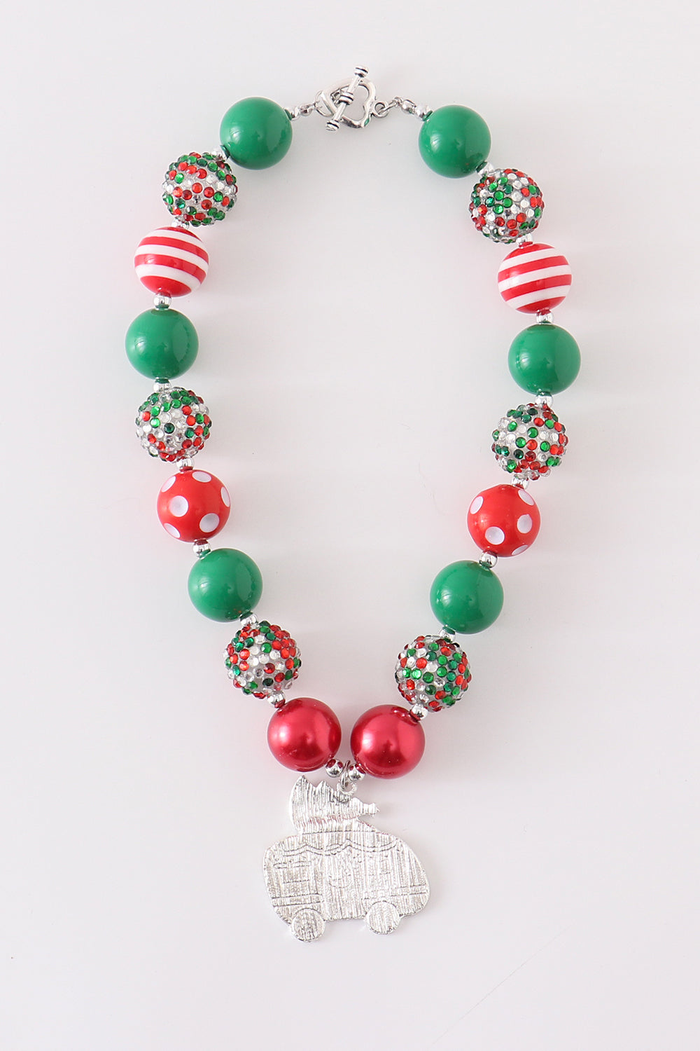 Red green camper pedant chunky necklace