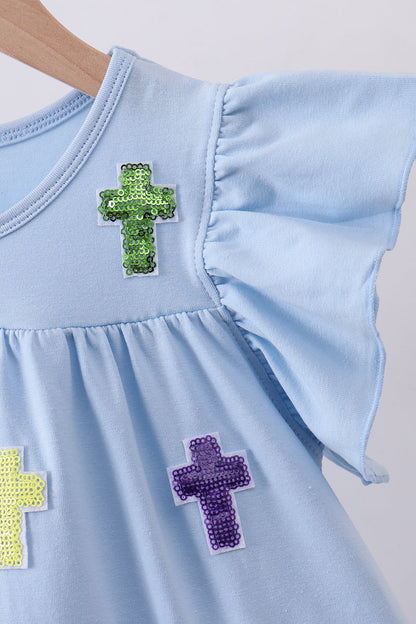 Blue cross sequin tiered dress