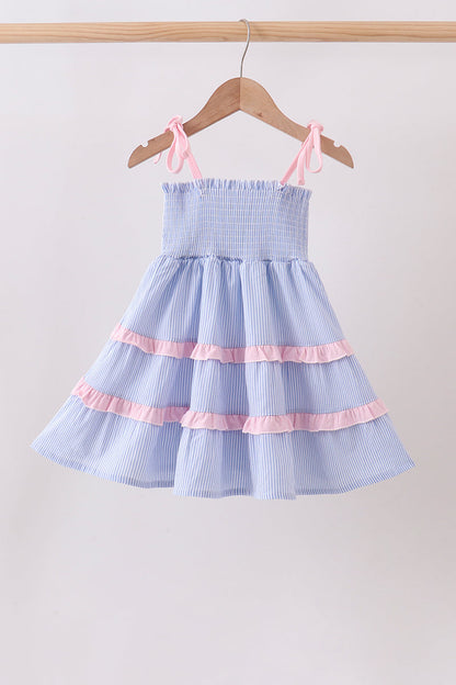 Blue Stripe Smocked Seersucker Mom Dress