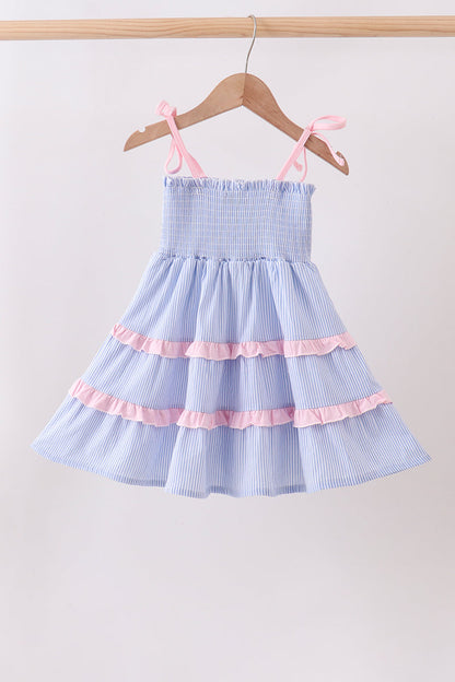 Blue Stripe Smocked Seersucker Mom Dress