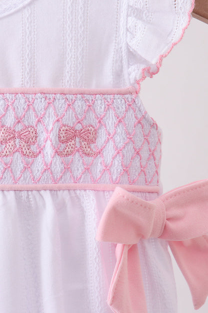 White Bow Smocked Jacquard Bubble