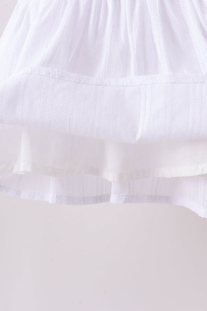 White Bow Smocked Jacquard Ruffle Shorts Set