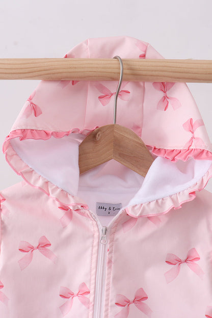 Pink bow print ruffle raincoat