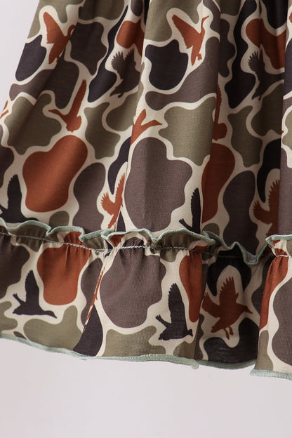 Camo Hunting Embroidered Ruffle Shorts Set