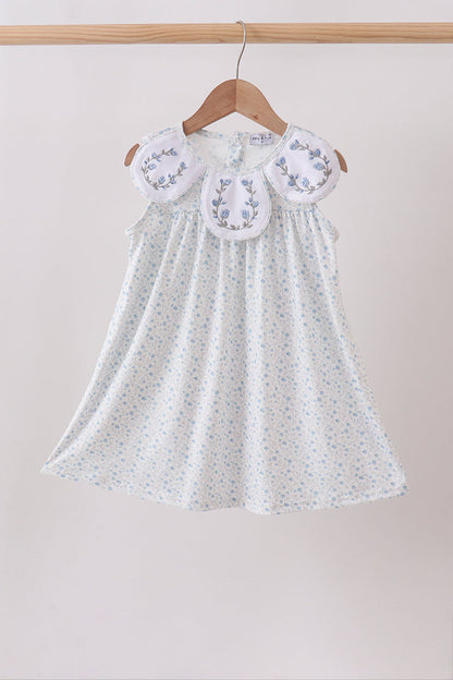 Blue Floral Embroidered Dress