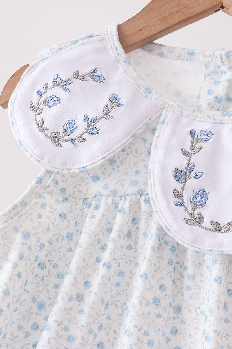 Blue Floral Embroidered Dress