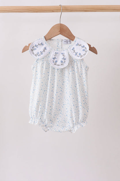 Blue Floral Embroidered Bubble