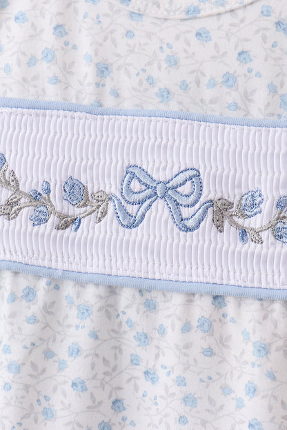 Blue Floral Smocked Ruffle Bloomer Set