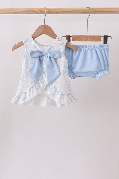 Blue Floral Smocked Ruffle Bloomer Set