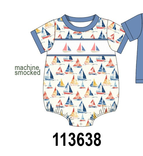 Blue Sailboat Smocked Bubble