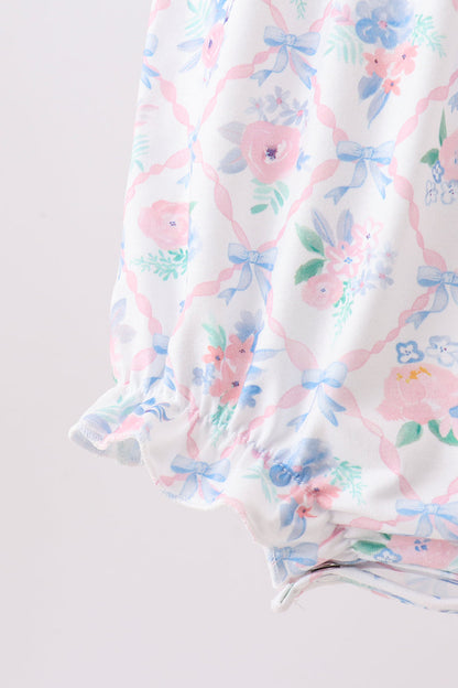 Blue Floral Smocked Bubble