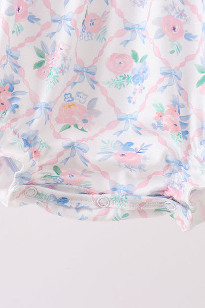 Blue Floral Smocked Bubble