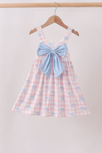 Pink Gingham Bow Print Dress