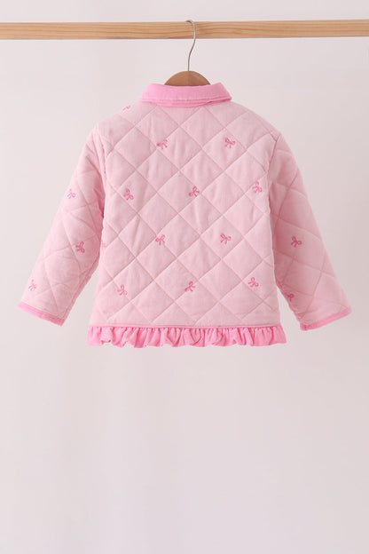 Pink corduroy bow embroidery ruffle jacket