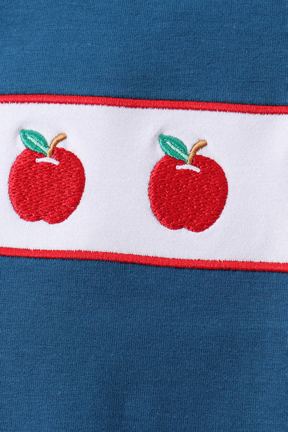 Teal Apple Embroidered Stripe Pants Set
