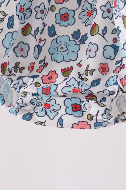 Blue floral smocked ruffle bubble