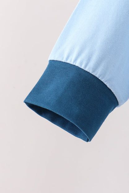 Blue character embroidery hoodie