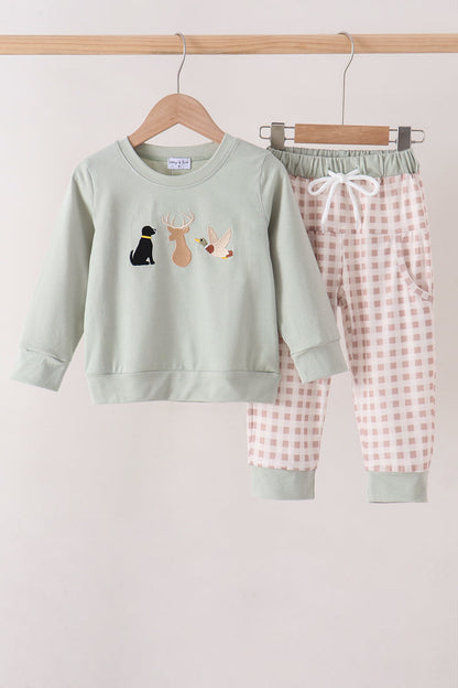 Sage hunting embroidery Pants set