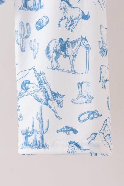 Blue Cowboy Smocked Pants Set