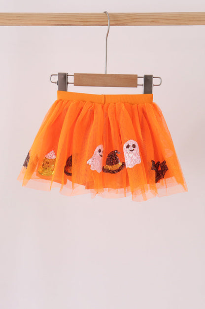 Orange pumpkin bat sequin tutu skirts