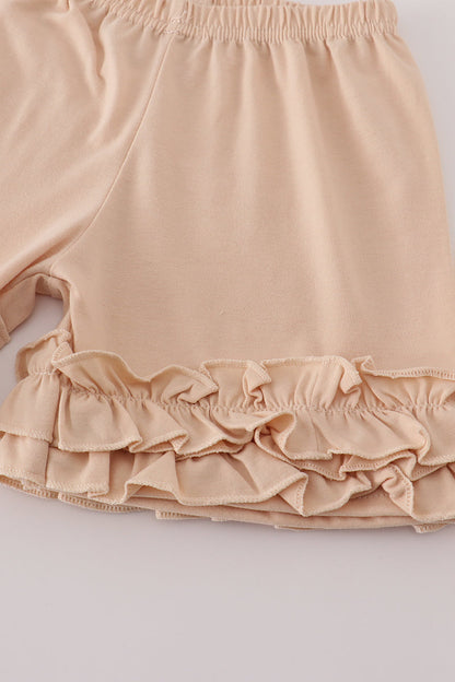 Beige french knot ruffle shorts set