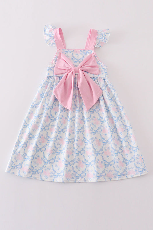 Blue bow tie print dress