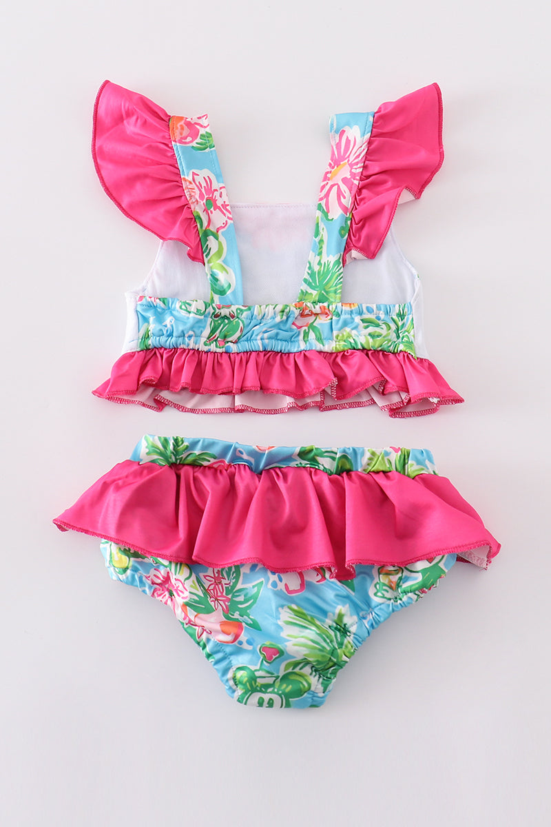 Pink floral character applique 2pc girl swimsuit