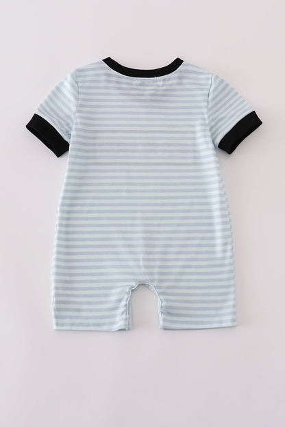 Blue Halloween spider embroidery stripe romper