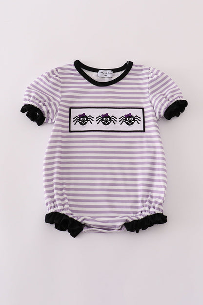 Purple Halloween spider embroidery stripe ruffle bubble