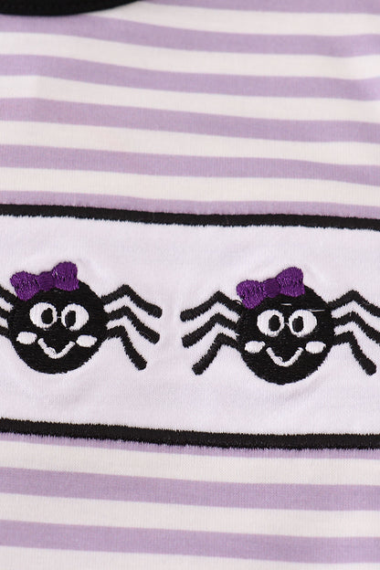 Purple Halloween spider embroidery stripe ruffle bubble