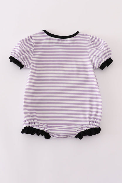 Purple Halloween spider embroidery stripe ruffle bubble