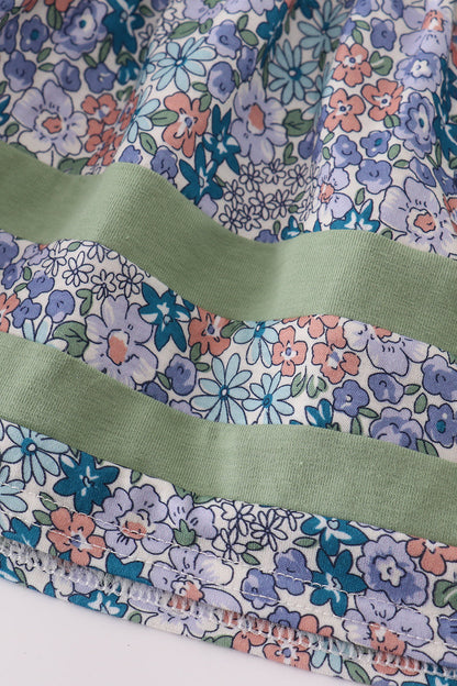 Blue floral pumpkin embroidery ruffle bloomer set