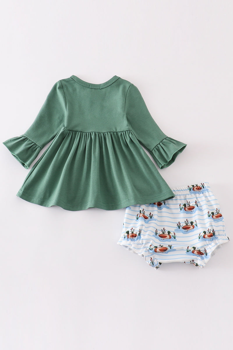 Forest duck french knot girl bloomer set