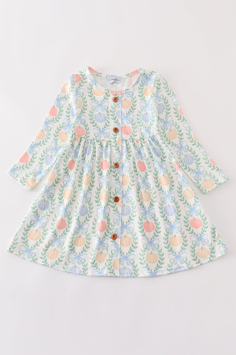 Blue pumpkin print girl dress